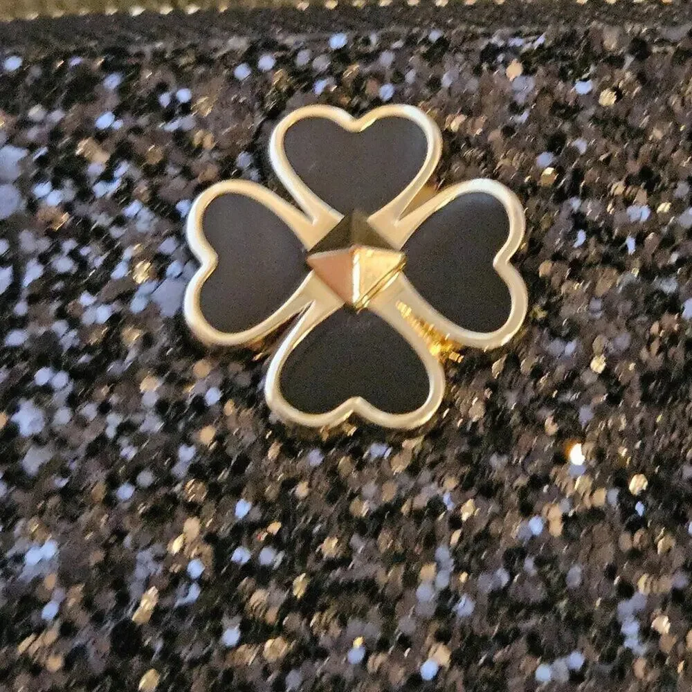 Kate Spade Glitter Clover Card Holder – Black & Silver – Keychain Wallet